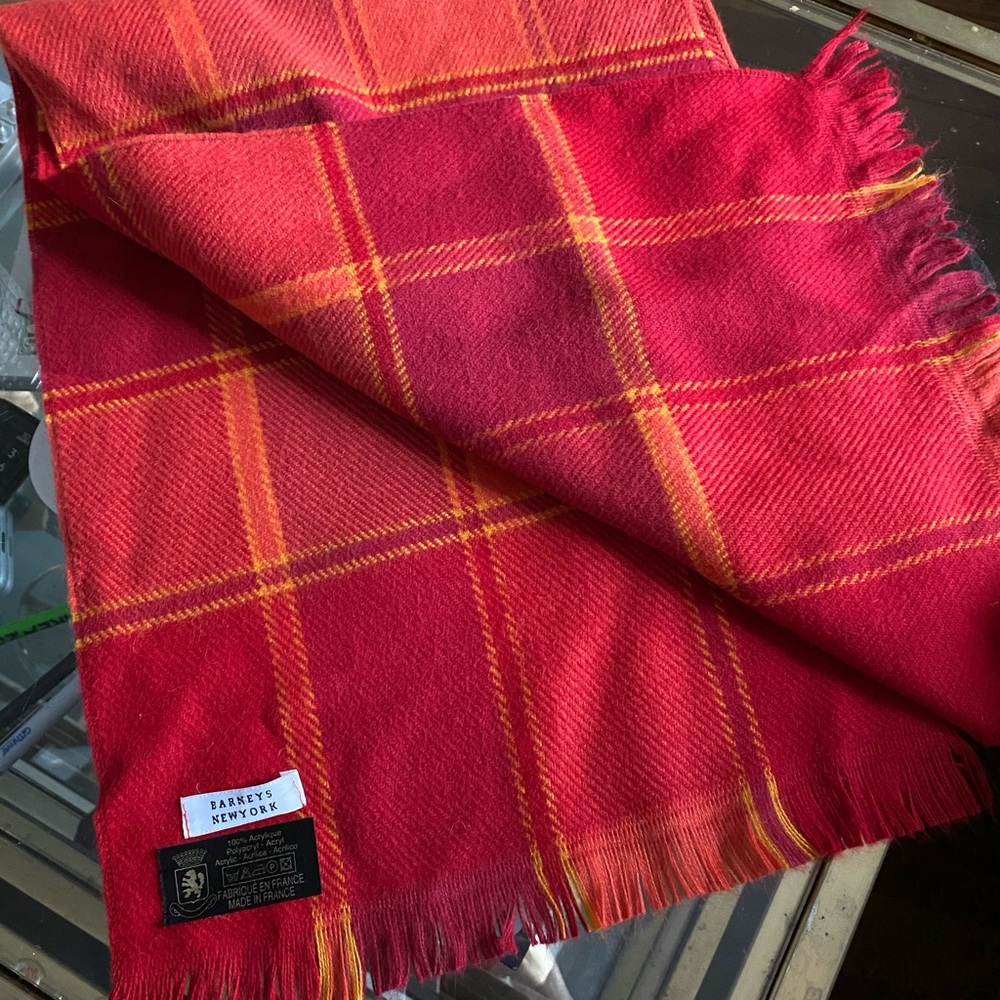 Barney’s New York Red Plaid Scarf